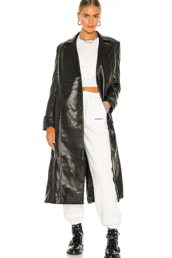 Faux Leather Trench Coat