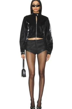 Faux Patent Leather Cropped Moto Jacket