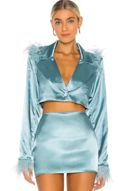 Feathered Double Breasted Cropped Blazer