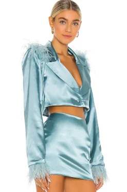 Feathered Double Breasted Cropped Blazer