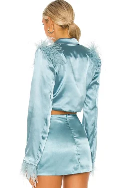 Feathered Double Breasted Cropped Blazer