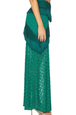 Fringe Trim Maxi Skirt
