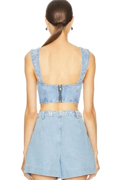 Hand-Beaded Denim Top