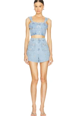 Hand-Beaded Denim Top