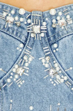 Hand-Beaded Denim Top