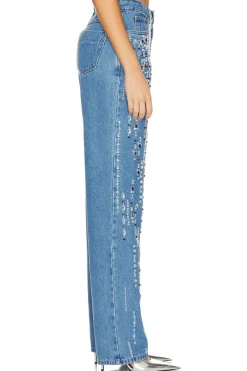 Hand-Beaded Straight Leg Jeans