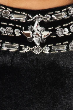 Hand-Beaded Velvet Bustier Mini Dress