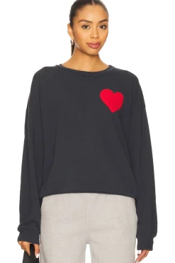 Heart Embroidery Crew Sweatshirt