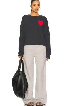 Heart Embroidery Crew Sweatshirt