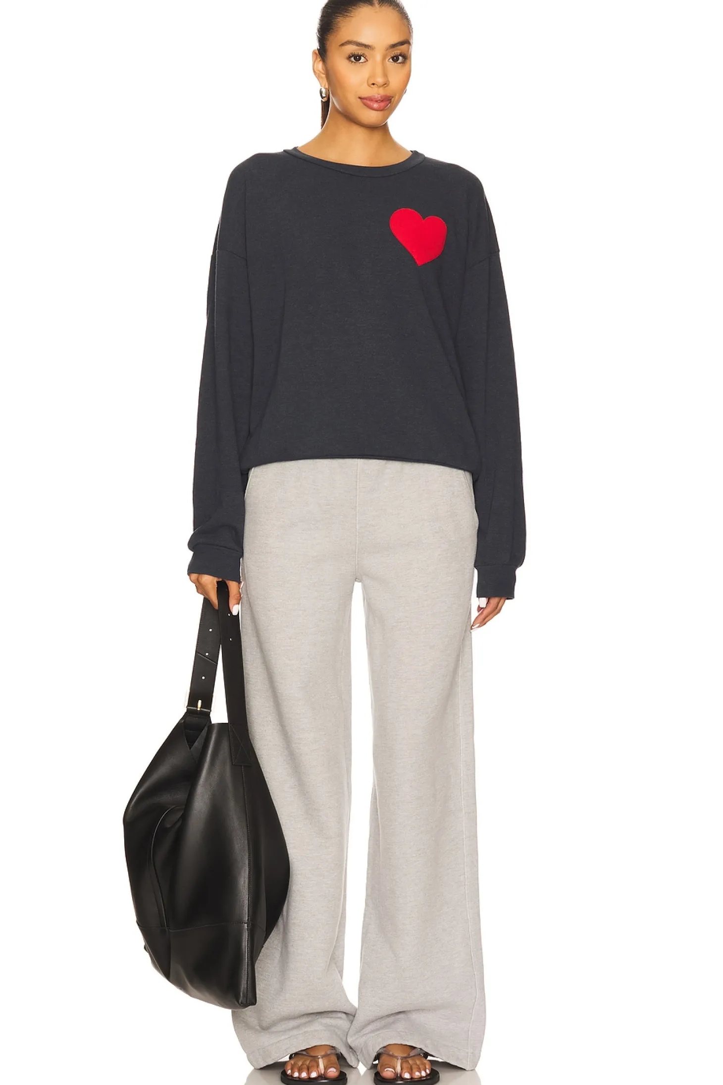 Heart Embroidery Crew Sweatshirt