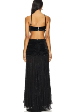 High Neck Velvet And Lace Gown