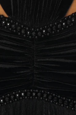 High Neck Velvet And Lace Gown