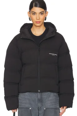 Jacquard Channel Cropped Hooded Puffer
