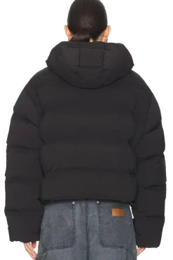 Jacquard Channel Cropped Hooded Puffer