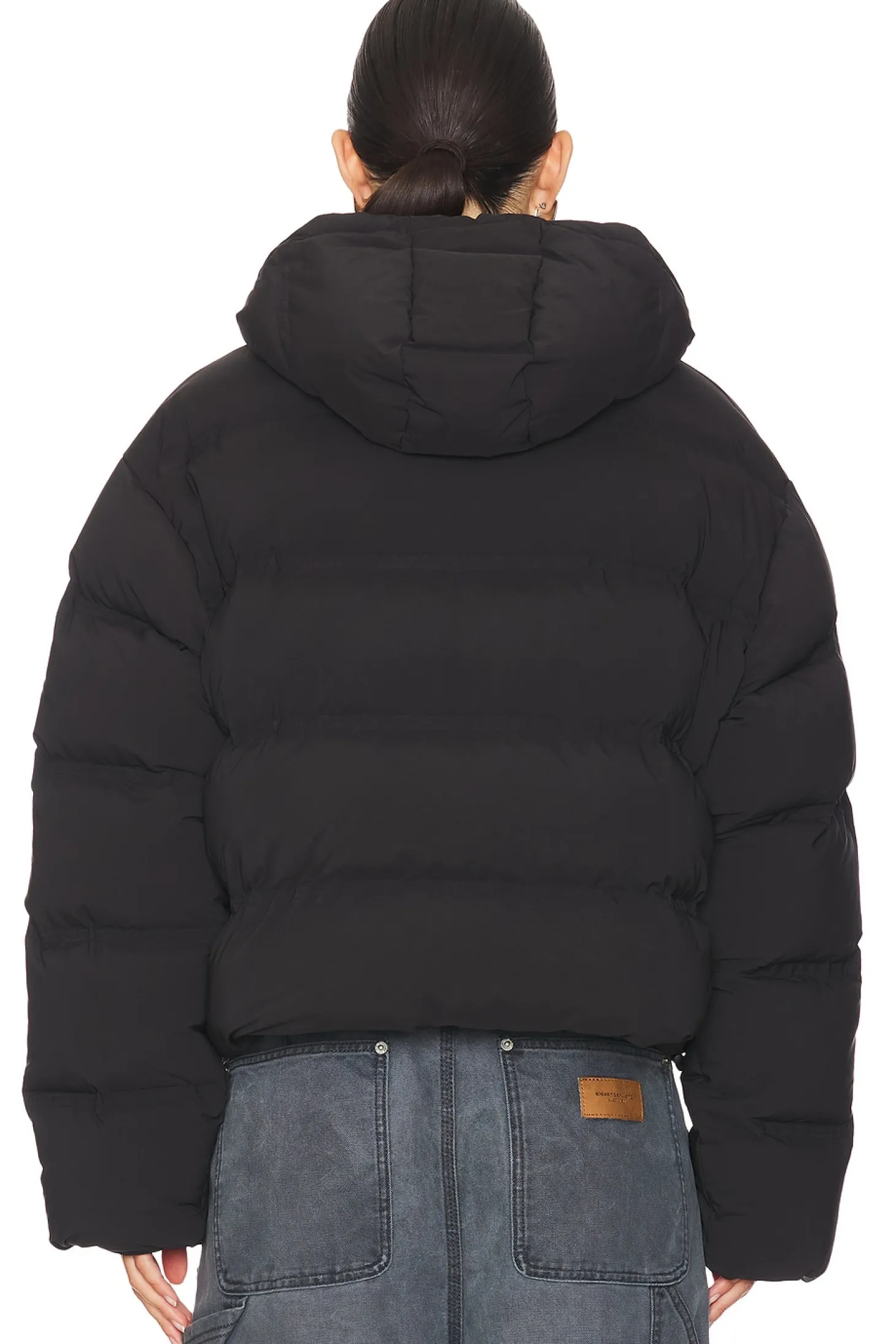 Jacquard Channel Cropped Hooded Puffer