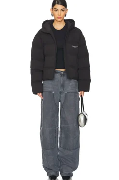 Jacquard Channel Cropped Hooded Puffer