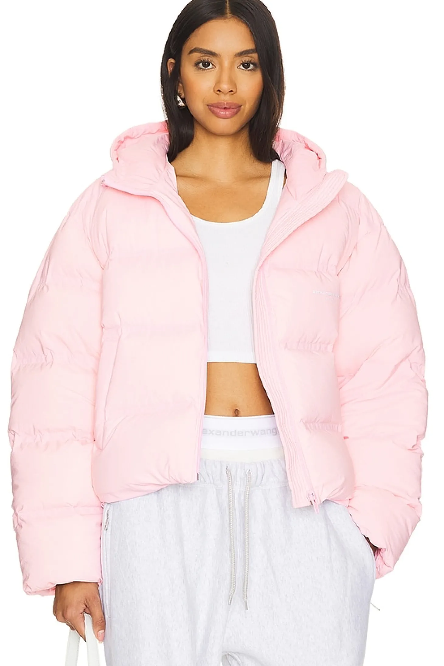 Jacquard Channel Cropped Hooded Puffer