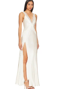 La Lune Cumulus Silk Lace Strap Split Maxi Dress