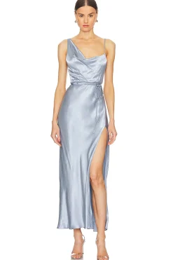 La Lune Draped Side Split Midi Dress