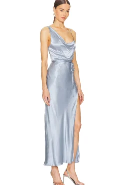 La Lune Draped Side Split Midi Dress