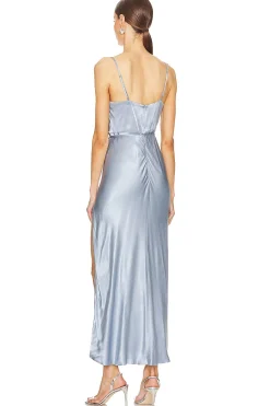 La Lune Draped Side Split Midi Dress