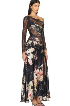 Lace Splice One Shoulder Dress