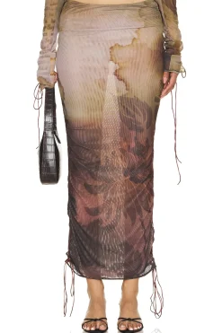 Lace Up Printed Maxi Skirt