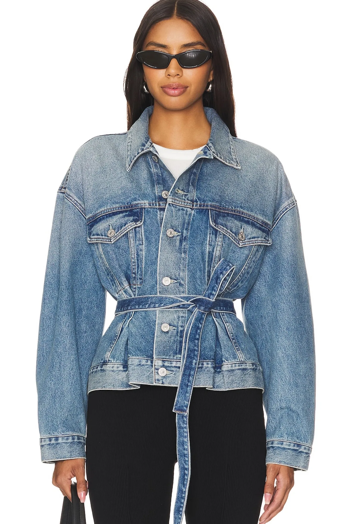 Leela Belted Denim Peplum Jacket