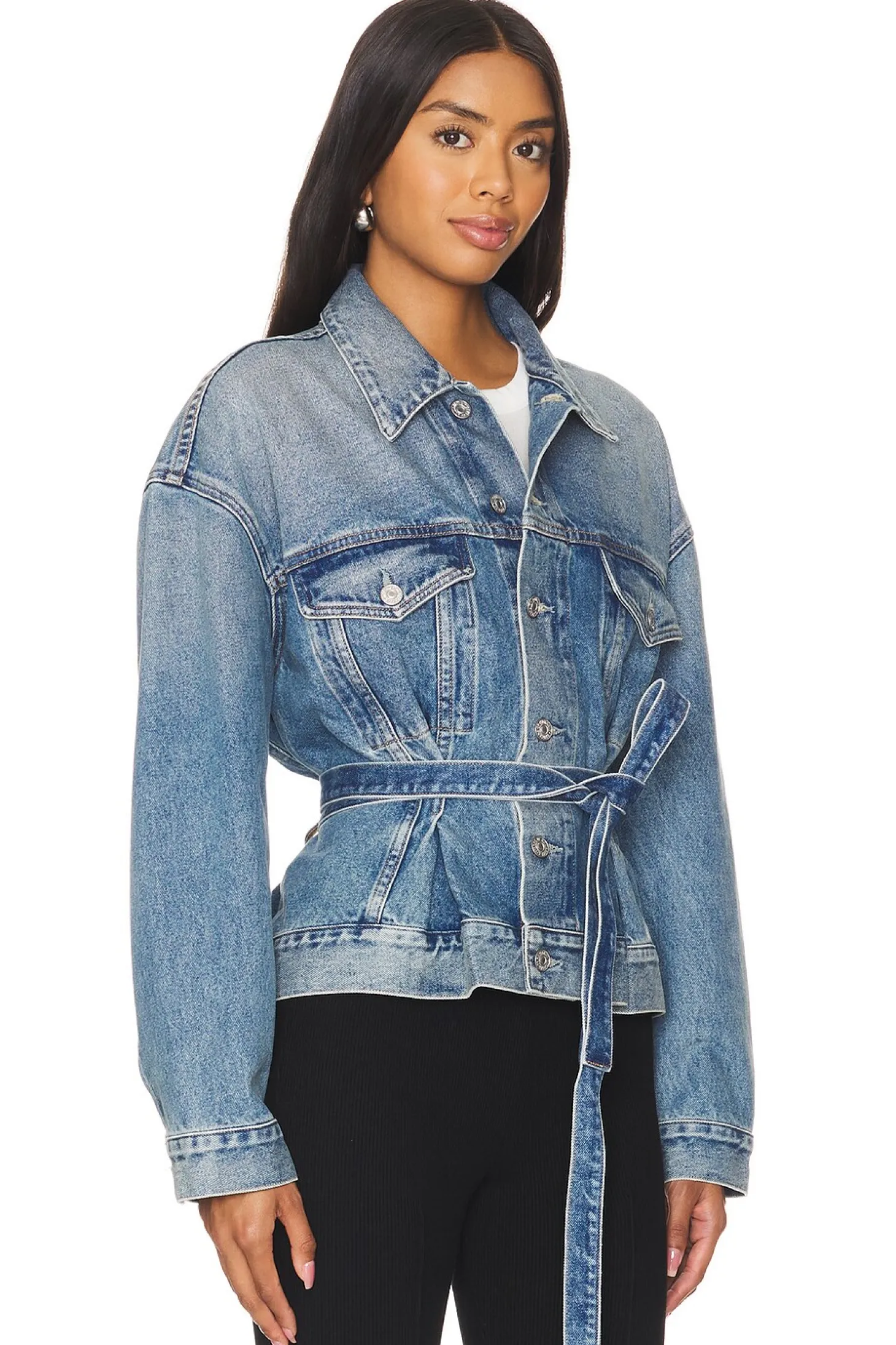 Leela Belted Denim Peplum Jacket