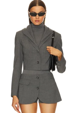 Light Wool Cropped Blazer With Hood