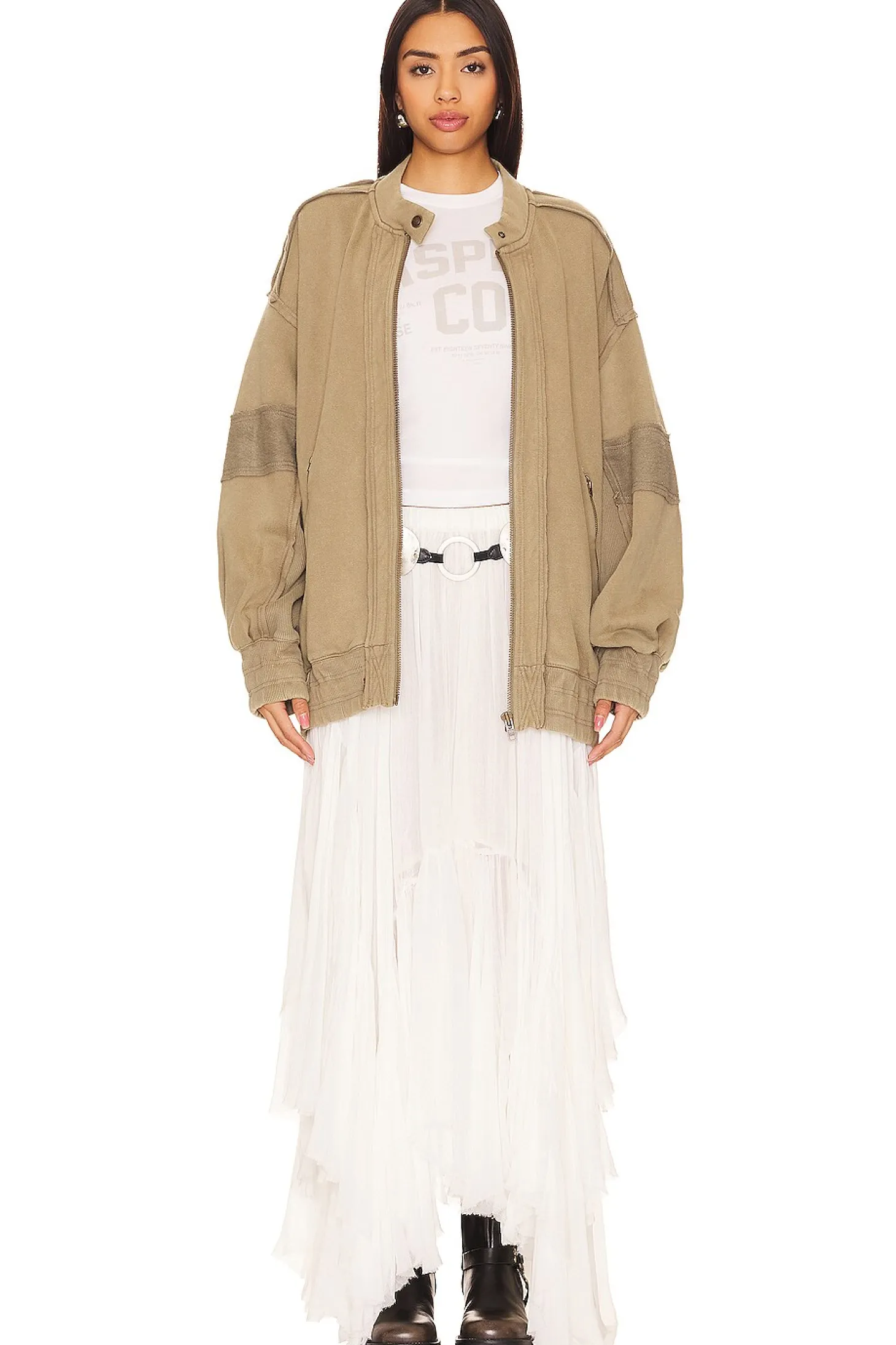 Lou Moto Zip In Olive Stone