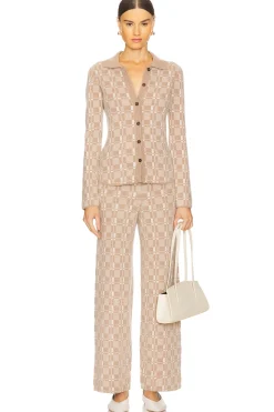 Luxe Plaid Jacquard Collared Button Up