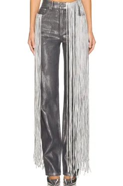 Metallic Fringe Straight Leg Pant