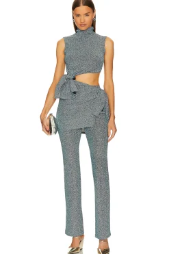 Metallic Tie Knit Slim Pants
