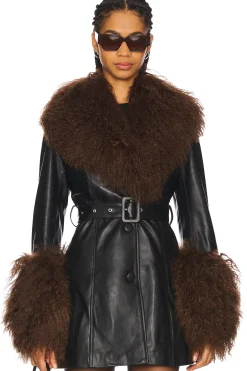 Mimi Leather Coat With Fur Trim