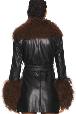 Mimi Leather Coat With Fur Trim