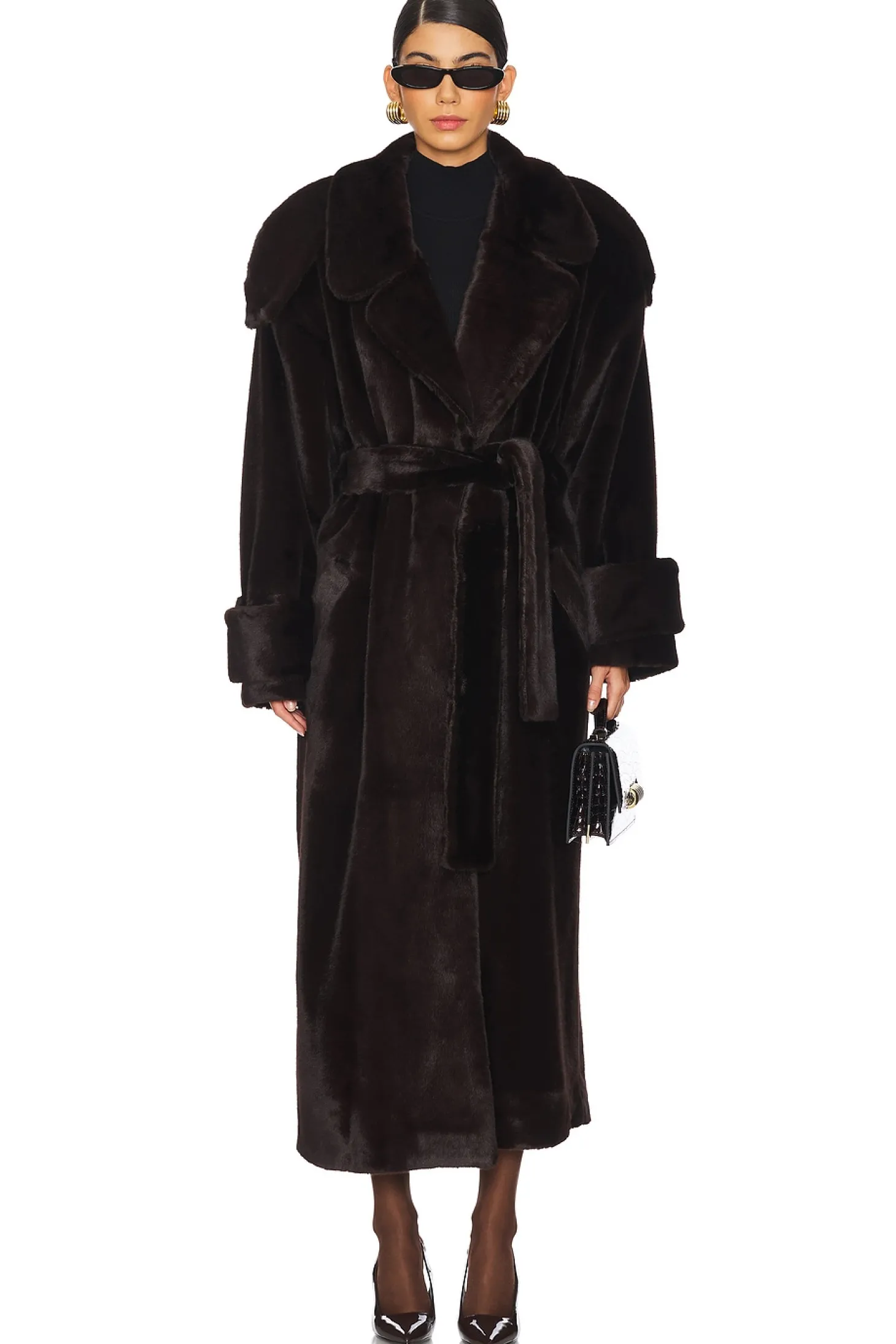 Mink Faux Fur Tie Long Coat
