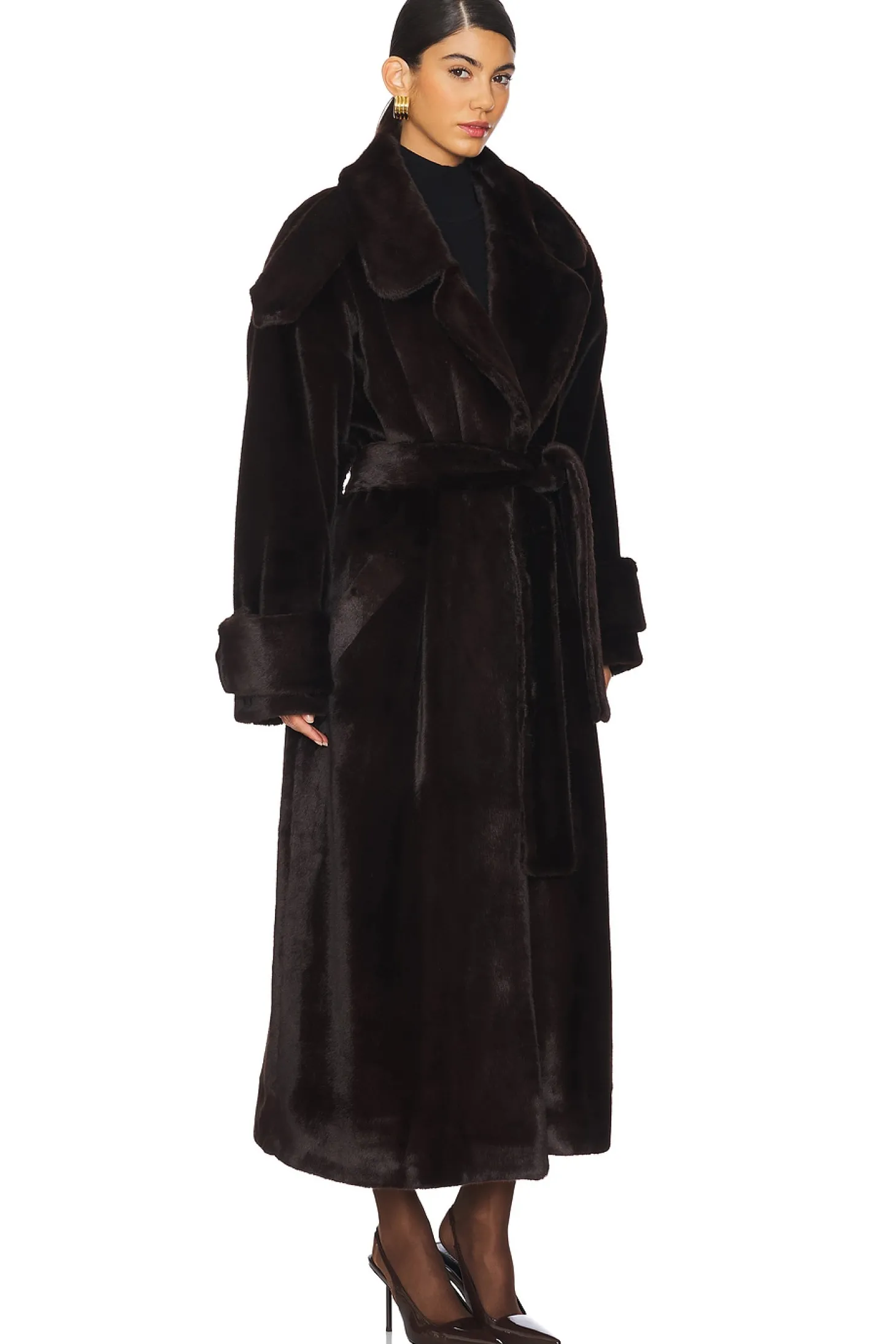 Mink Faux Fur Tie Long Coat