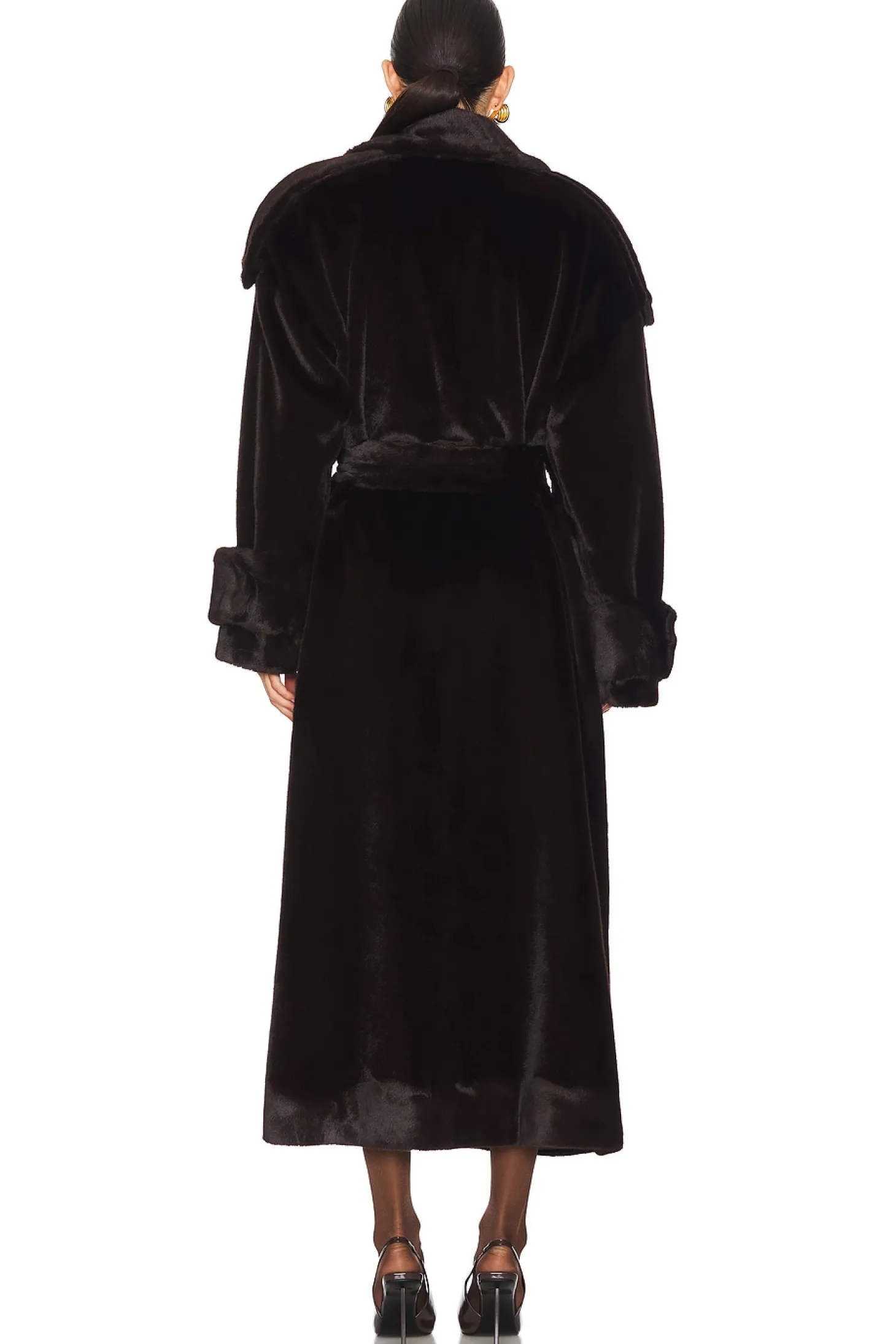 Mink Faux Fur Tie Long Coat