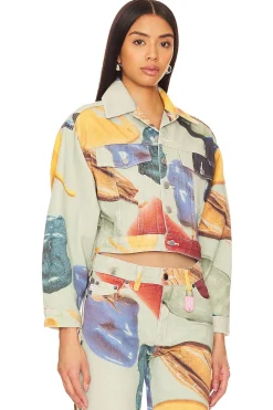 Paint Print Cropped Denim Jacket