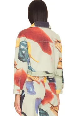 Paint Print Cropped Denim Jacket