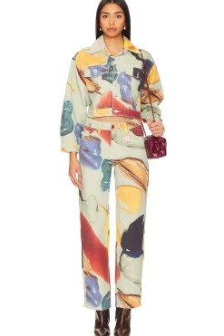 Paint Print Cropped Denim Jacket