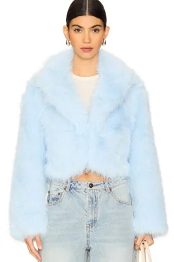 Paris Cropped Faux Fur Jacket In Ice Water