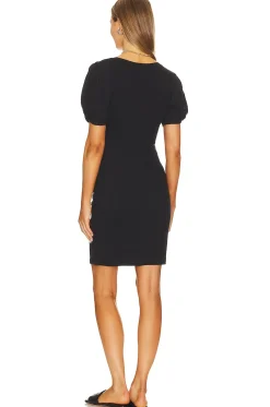 Puff Sleeve V Neck Ruched Dress
