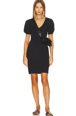 Puff Sleeve V Neck Ruched Dress