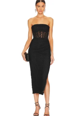 Raina Strapless Corset Lace Midi Dress
