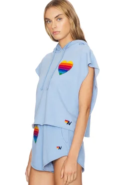 Rainbow Heart Stitch Sleeveless Cropped Hoodie