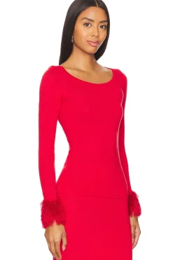 Red Top With Handmade Knit Cuffs