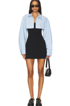 Ribbed Cami Dress With Cropped Button Up Long Sleeve Shirt