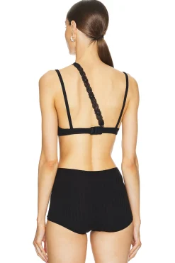 Ribbed Jersey Bra With Asymmetric Lace Trim